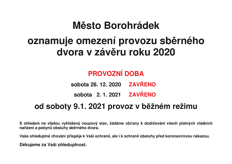 Provoz sběrného místa komunálního odpadu na přelomu roku